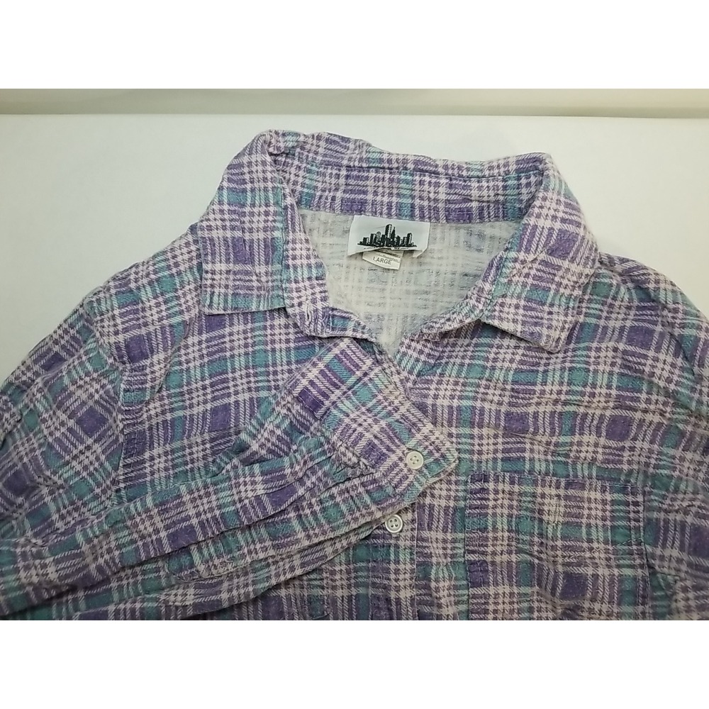 Metropolitan Womens Plaid Flannel‎ Long Sleeve Button Up Shirt Purple Large L